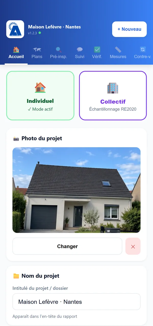 Nouveau dossier : individuel ou collectif, photo du projet, informations administratives