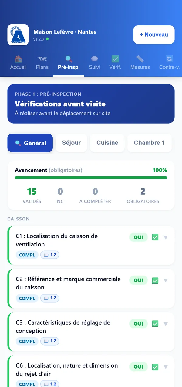 Pré-inspection à 100 % : 15 points validés