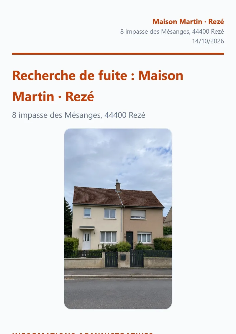 Première page d'un rapport de recherche de fuite