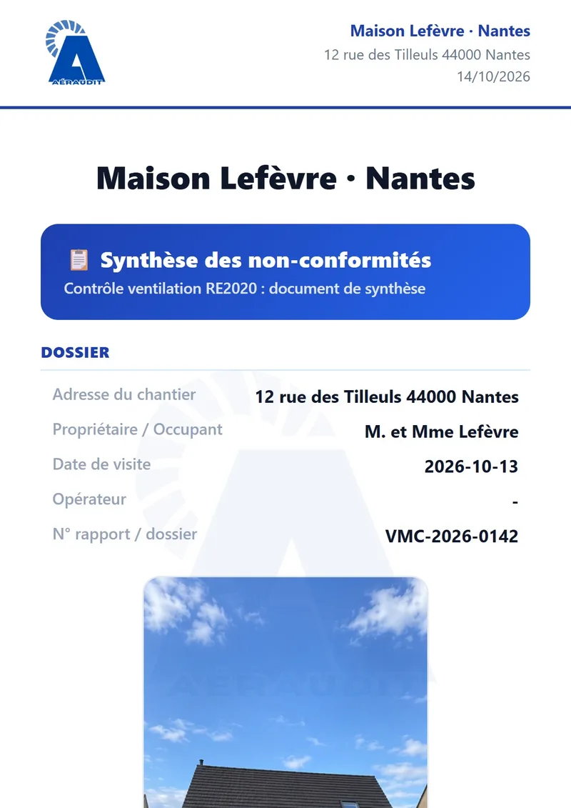 Synthèse des non-conformités d'un contrôle ventilation